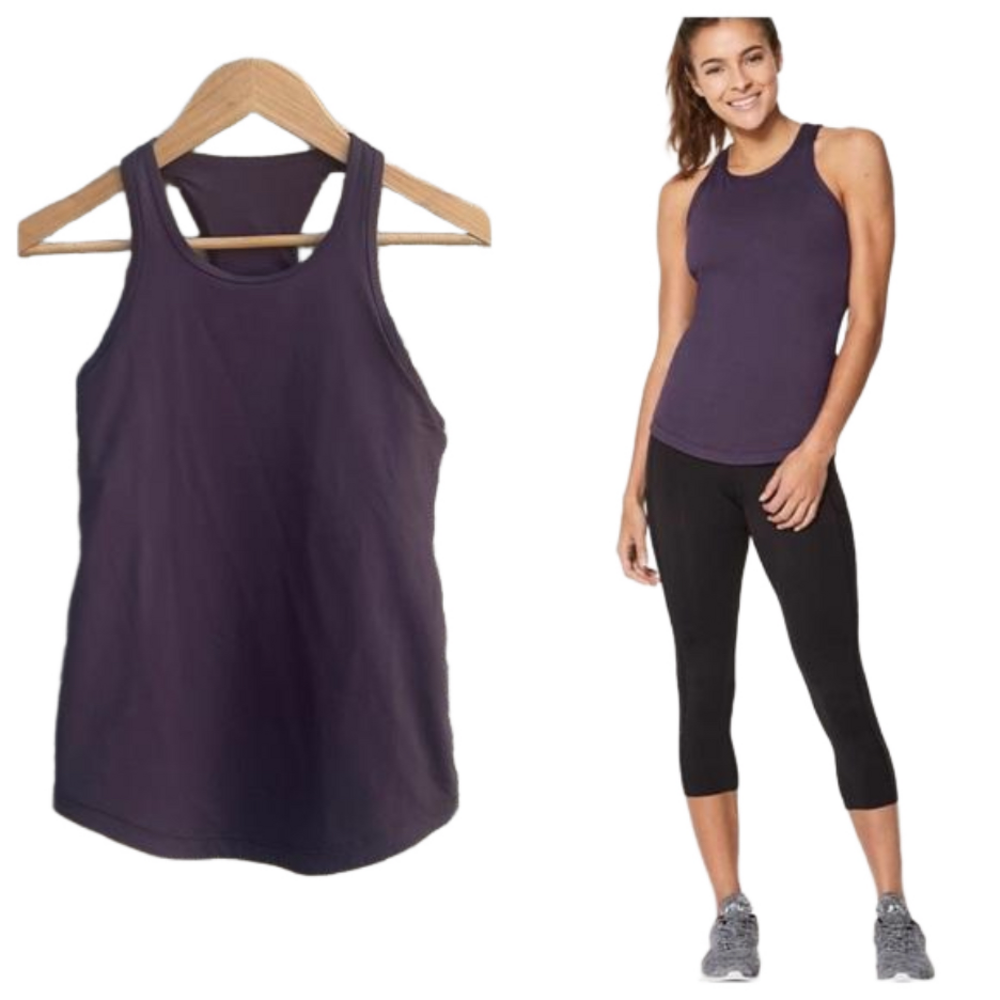 Lululemon Final Lap Tank in Black Current Built in Bra Size 6